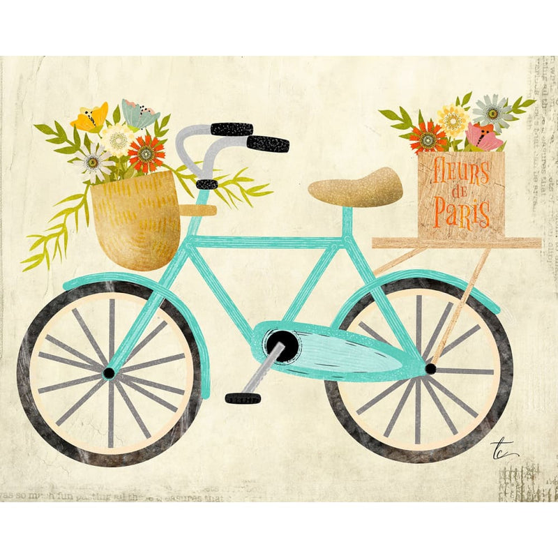 Paris Bicycle | Nursery Wall Art Print | Colorful Flower Illustration ...